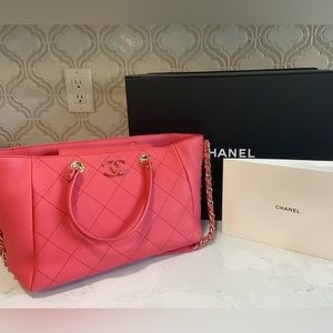 Chanel Bullskin Stitch Shopping Tote Coral Pink Full Set